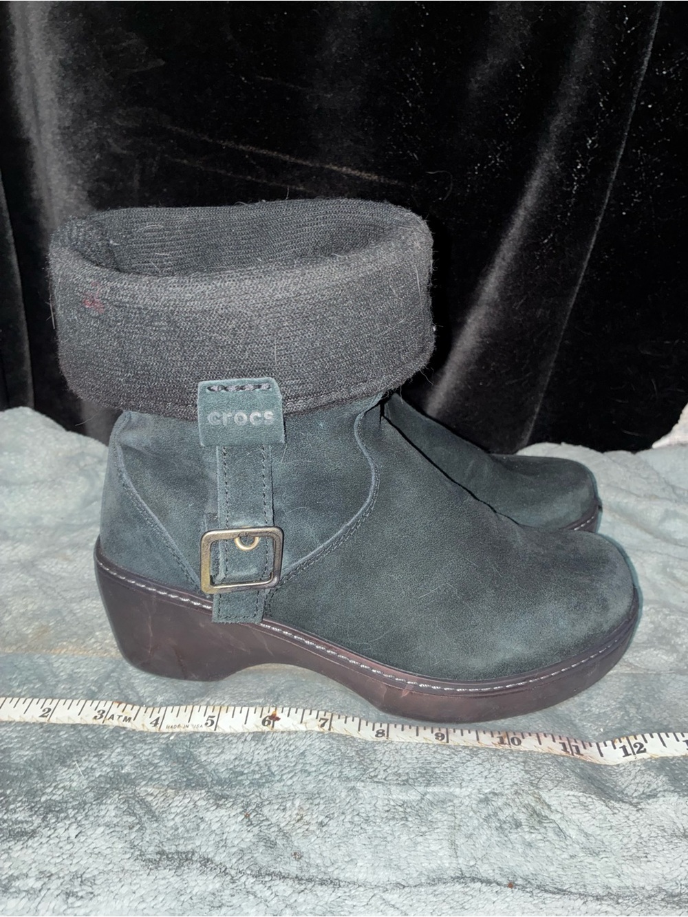 CROCS Fold-Over Suede Ankle Boots in black